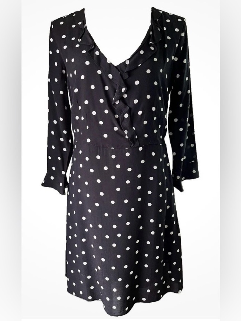 NWT Womens Sanctuary Long Sleeved Black Dress White Polka Dot Side Zip V Neck XS